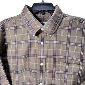 Orvis Mens XL Tan Plaid Button Down Shirt Cotton Collar Pocket Long Sleeve